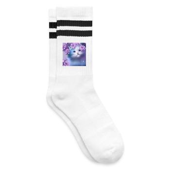 Süßes Kätzchen - Gestreifte Tennissocken - Weiß/Schwarz - Rechts
