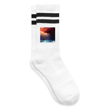 Tolle Qualle mit kleiner Meerjungfrau - Gestreifte Tennissocken - Weiß/Schwarz - Rechts