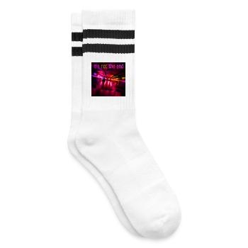 Neon Trail of the Night - Striped tennis socks - white/black - Right