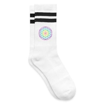 RAINBOW FLOWER OF LIFE - Striped tennis socks - white/black - Right