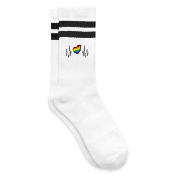 Heart Love Rainbow Lgbt Sexuality Relationship - Striped tennis socks - white/black - Right