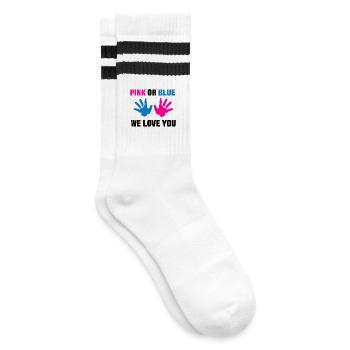 Eltern Familie Statement Schwanger Schwangerschaft - Gestreifte Tennissocken - Weiß/Schwarz - Rechts
