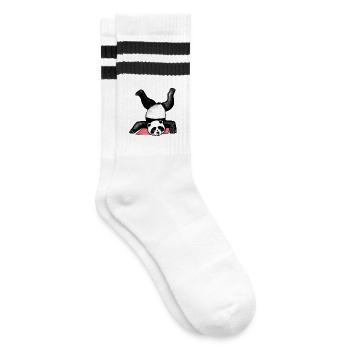 Panda Akrobat auf Matte - Gestreifte Tennissocken - Weiß/Schwarz - Rechts