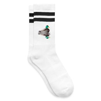 handgezeichnete männliche Ente im Wasser - Gestreifte Tennissocken - Weiß/Schwarz - Rechts