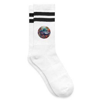 Underwater Shark in Coral Reef Circular Picture - Striped tennis socks - white/black - Right