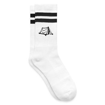 Camping Zelten Campingplatz Relaxen Wanderer - Gestreifte Tennissocken - Weiß/Schwarz - Rechts