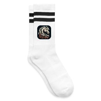 Horse Head Black White Brown - Striped tennis socks - white/black - Right