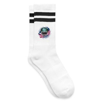 Football Helm mit amerikanischer Flagge - Gestreifte Tennissocken - Weiß/Schwarz - Rechts