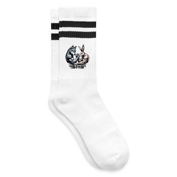 Armwrestling Armdrücken Wolf und Hase Geschenk - Gestreifte Tennissocken - Weiß/Schwarz - Rechts