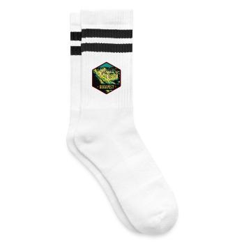 Nächtliche Illustration Historisches Budapest - Gestreifte Tennissocken - Weiß/Schwarz - Rechts