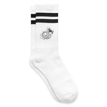 Drache mit Kirschblüten Sakura Style - Gestreifte Tennissocken - Weiß/Schwarz - Rechts