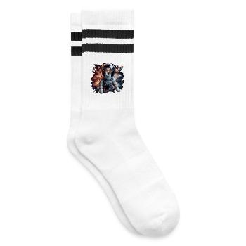 Astronaut Jack Russell Terrier Rakete Geschenk - Gestreifte Tennissocken - Weiß/Schwarz - Rechts