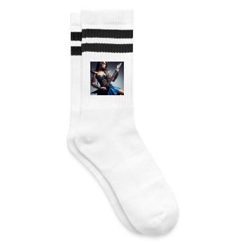 Weibliche Gitarrenheldin - Gestreifte Tennissocken - Weiß/Schwarz - Rechts
