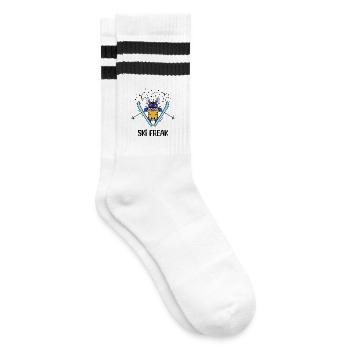 Eislaufen Schifahren Skiurlaub Wintersport Spruch - Gestreifte Tennissocken - Weiß/Schwarz - Rechts