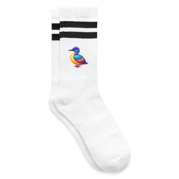 Common Loon Colorful Kawaii Cartoon Character Bird - Striped tennis socks - white/black - Right