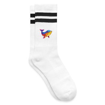 Buckelwal Buntes Kawaii Cartoon Meerestier - Gestreifte Tennissocken - Weiß/Schwarz - Rechts