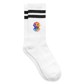 Seenessel Buntes Kawaii Cartoon Meerestier - Gestreifte Tennissocken - Weiß/Schwarz - Rechts