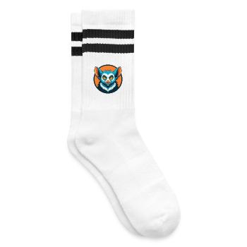 Aye Aye Cute Funny Kawaii Cartoon Animal Pet Logo - Striped tennis socks - white/black - Right