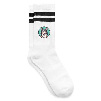 Slovensky Kopov Hunderasse Cartoon Kawaii Clipart - Gestreifte Tennissocken - Weiß/Schwarz - Rechts