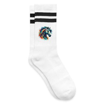 Pferd - Gestreifte Tennissocken - Weiß/Schwarz - Rechts