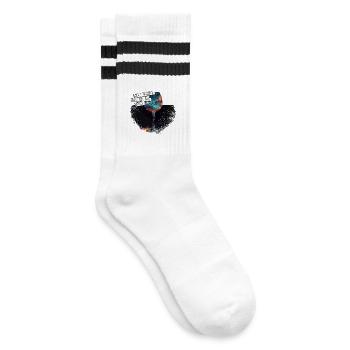 Zu Vino sag ich nie NO > Bild Weinglas - Gestreifte Tennissocken - Weiß/Schwarz - Rechts