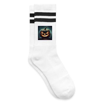 Halloween, Kürbis, Monster - Gestreifte Tennissocken - Weiß/Schwarz - Rechts