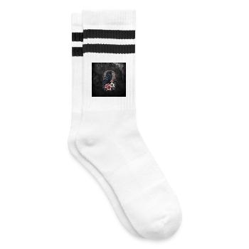 Majestätische Schwarze Krähe - Gestreifte Tennissocken - Weiß/Schwarz - Rechts