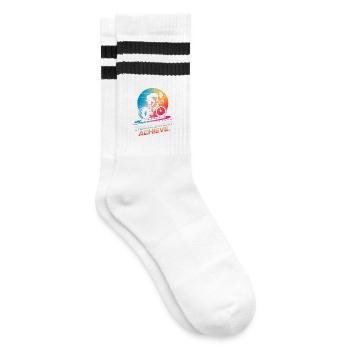 Train. Sweat. Achieve. Indoor cycling trainer - Striped tennis socks - white/black - Right