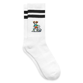 Jack Russell Terrier Fußballer - Gestreifte Tennissocken - Weiß/Schwarz - Rechts