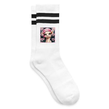Camel with Sleepy Cap - Striped tennis socks - white/black - Right