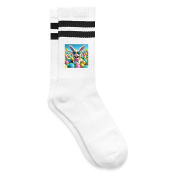 Ostern, Frohe Ostern, Ostern - Gestreifte Tennissocken - Weiß/Schwarz - Rechts