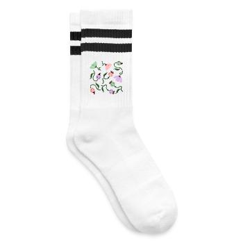 Kräftige Mohnblumen L Florale Mohnblumen - Gestreifte Tennissocken - Weiß/Schwarz - Rechts