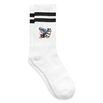 Super Hund Australian Shepherd Sheppie Geschenk - Gestreifte Tennissocken - Weiß/Schwarz - Rechts