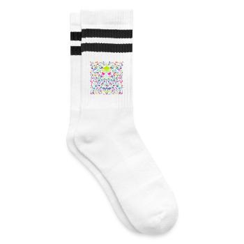 Colorful Animal and Plant Otomi Ornament - Striped tennis socks - white/black - Right