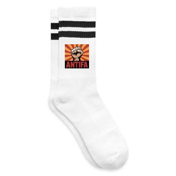 Antifa - Antifascist Merch - Gestreifte Tennissocken - Weiß/Schwarz - Rechts
