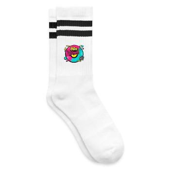 80s Vinyl Neon Revival - Striped tennis socks - white/black - Right