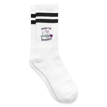  Feministische Katze - Smash the Patriarchy - Gestreifte Tennissocken - Weiß/Schwarz - Rechts