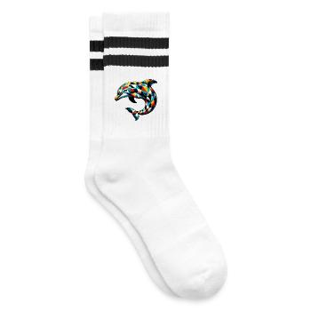 Harlekin-Delfin - Gestreifte Tennissocken - Weiß/Schwarz - Rechts