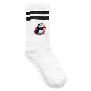 Papageitaucher - Gestreifte Tennissocken - Weiß/Schwarz - Rechts