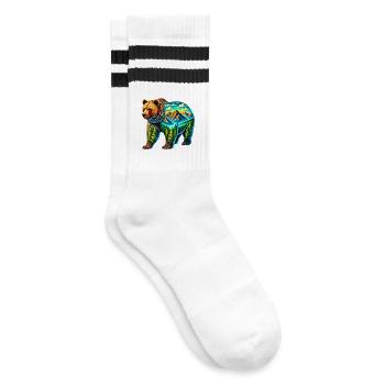 Bär - Gestreifte Tennissocken - Weiß/Schwarz - Rechts