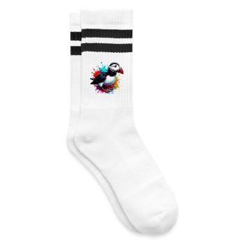 Papageitaucher - Gestreifte Tennissocken - Weiß/Schwarz - Rechts
