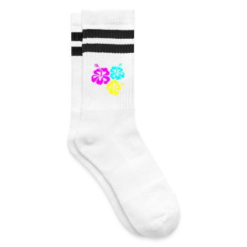 Hibiskus Hibiskusblüte - Gestreifte Tennissocken - Weiß/Schwarz - Rechts
