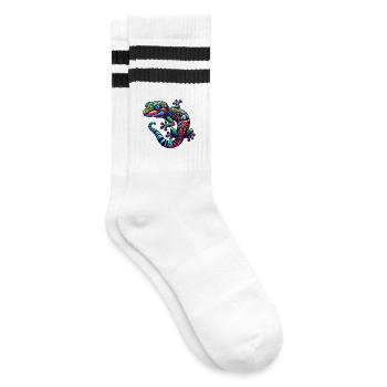 Gecko - Gestreifte Tennissocken - Weiß/Schwarz - Rechts