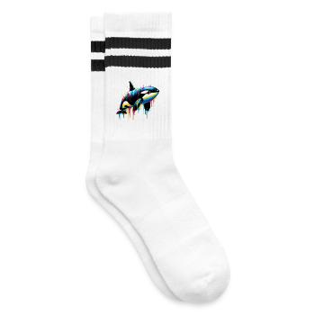 Killer whale - Striped tennis socks - white/black - Right