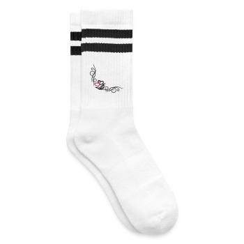 Zwei Herzen mit Tribal Tattoo Ornament - Gestreifte Tennissocken - Weiß/Schwarz - Rechts