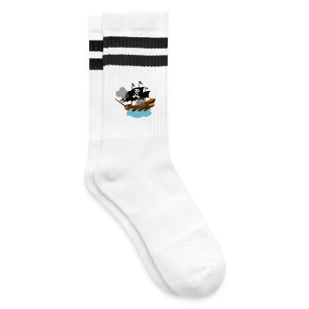 Pirate Ship - Striped tennis socks - white/black - Right