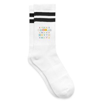 ABC Button HI - Kindergarten Vorschule - Gestreifte Tennissocken - Weiß/Schwarz - Rechts