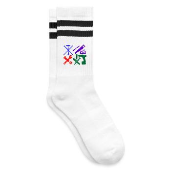 Construction worker tool color - Striped tennis socks - white/black - Right