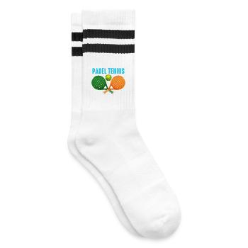 Padel Ich spiele lieber Padel-Tennis - Gestreifte Tennissocken - Weiß/Schwarz - Rechts