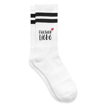Bouldern Boulderliebe Berge Klettern Geschenk - Gestreifte Tennissocken - Weiß/Schwarz - Rechts